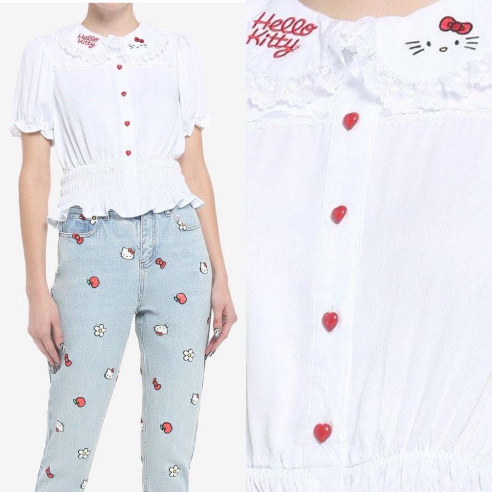 NWOT Hot Topic Hello Kitty Lace Girls Woven
Button-Up Top